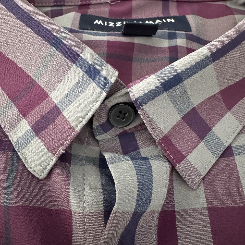 Mizzen+Main Leeward Long Sleeve Shirt Men XL Trim Purple Plaid Slim Stretch - Picture 7 of 12